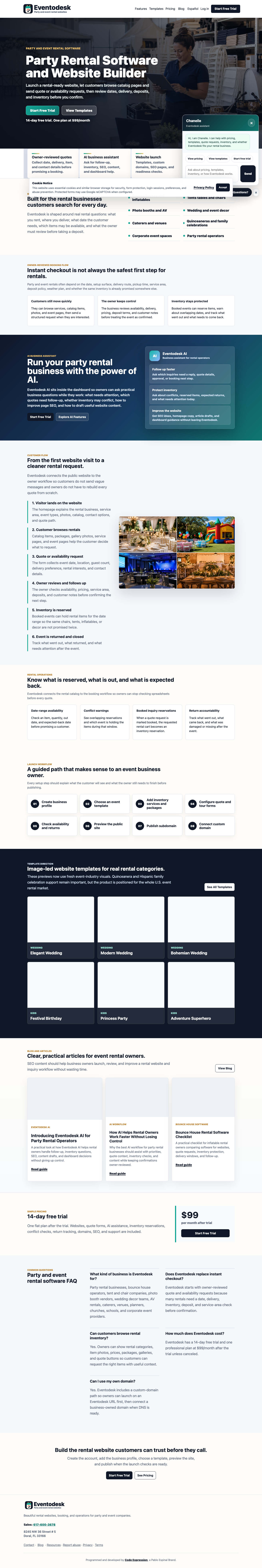 Eventodesk party rental software website and quote workflow