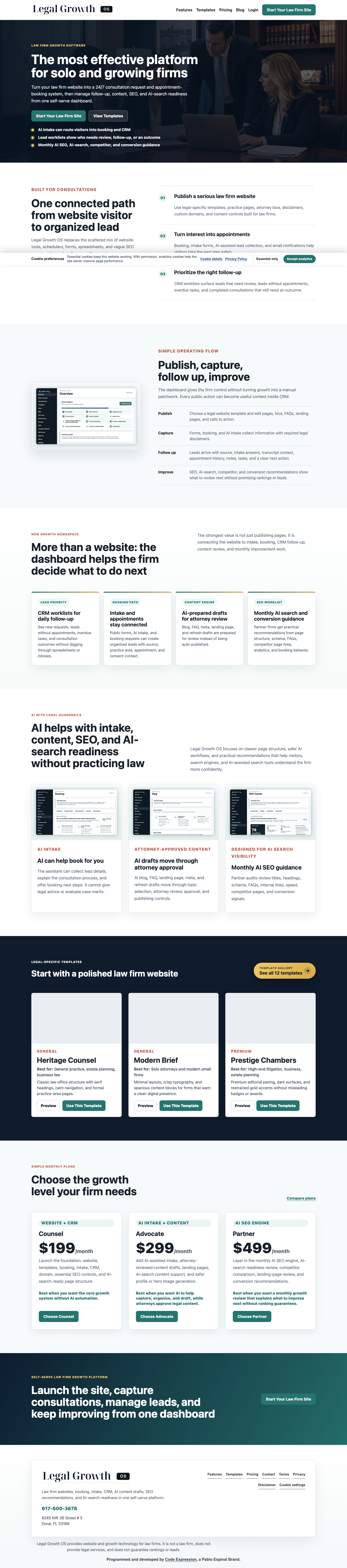 Legal Growth OS homepage showing the law firm growth platform positioning