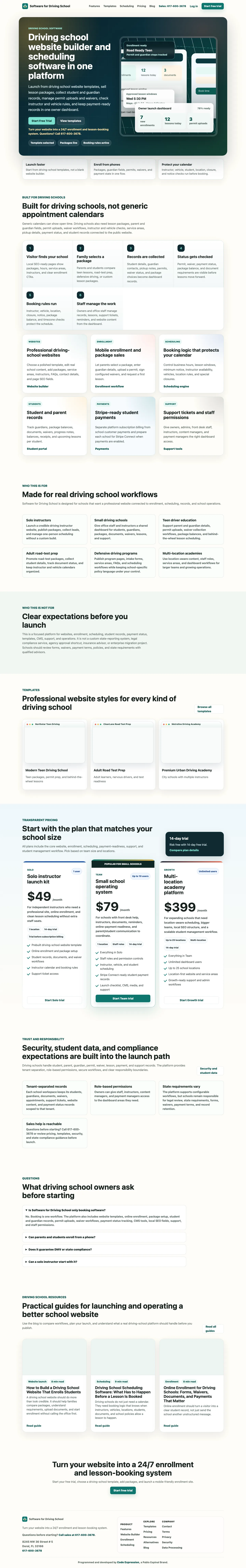 Software for Driving School enrollment and scheduling platform